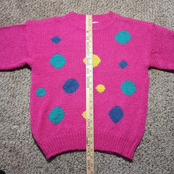 Vtg Private Party Women’s Pullover Sweater Pink Polka Dots Crew Neck Sz Small - Picture 6 of 8